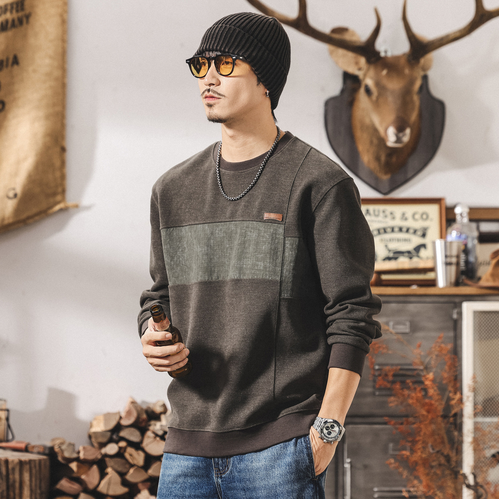 Мужская флисовая толстовка с вставкой на груди в американском ретро стиле