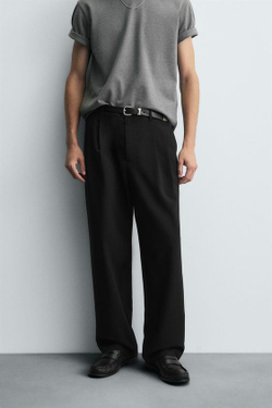 ZARA БРЮКИ WIDE FIT СО СКЛАДКАМИ, ЧЕРНЫЙ