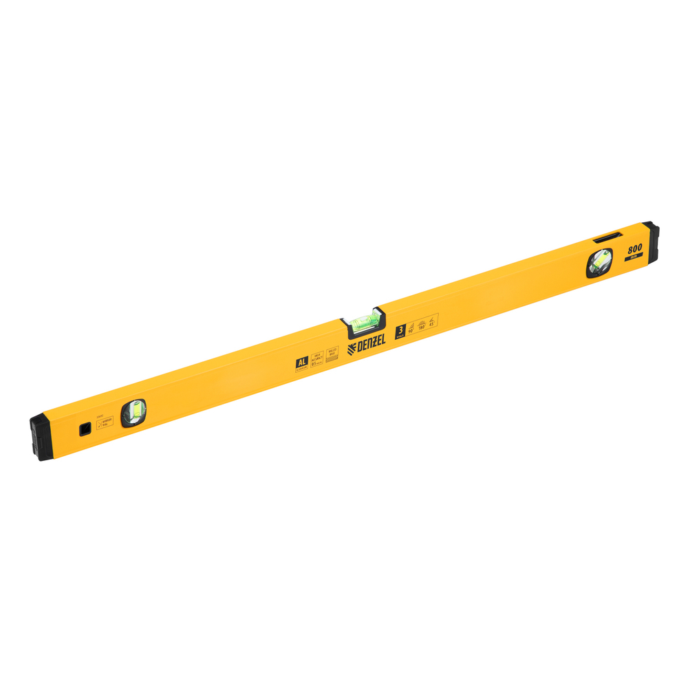 Уровень алюминиевый, магнит, фрезерованный, 3 глазка (1 зеркал.) 0,5 мм/м, 800 мм Denzel