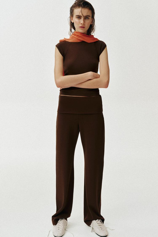 ZARA БРЮКИ ИЗ ТКАНИ ИНТЕРЛОК С ЭФФЕКТОМ ПОТЕРТОСТИ, КОРИЧНЕВЫЙ