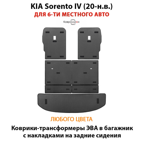 Коврики-трансформеры ЭВА в багажник с накладками на задние сидения для KIA Sorento IV (20-н.в.) для 6-ти местного авто