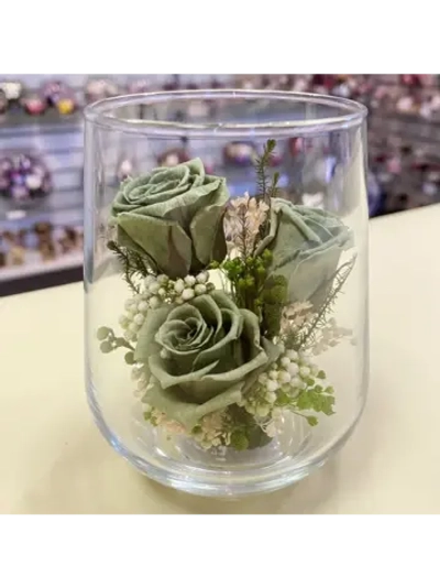 натуральные кустовые розы в стекле, вакуум*