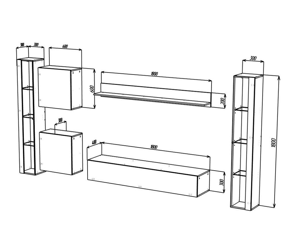 Гостиная 10 МДФ (черный) / Черный 0190 330*40*180 см, Черный   Фиеста