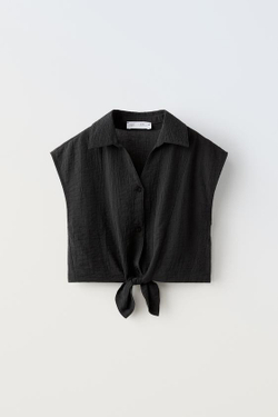 ZARA ТОП ИЗ РЕЛЬЕФНОЙ ТКАНИ С УЗЛОМ, ЧЕРНЫЙ