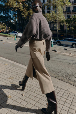 ZARA УТЕПЛЕННЫЙ БОМБЕР С УЗОРОМ «ГУСИНАЯ ЛАПКА», СЕРЫЙ/НЕЖНО-КОРИЧНЕВЫЙ