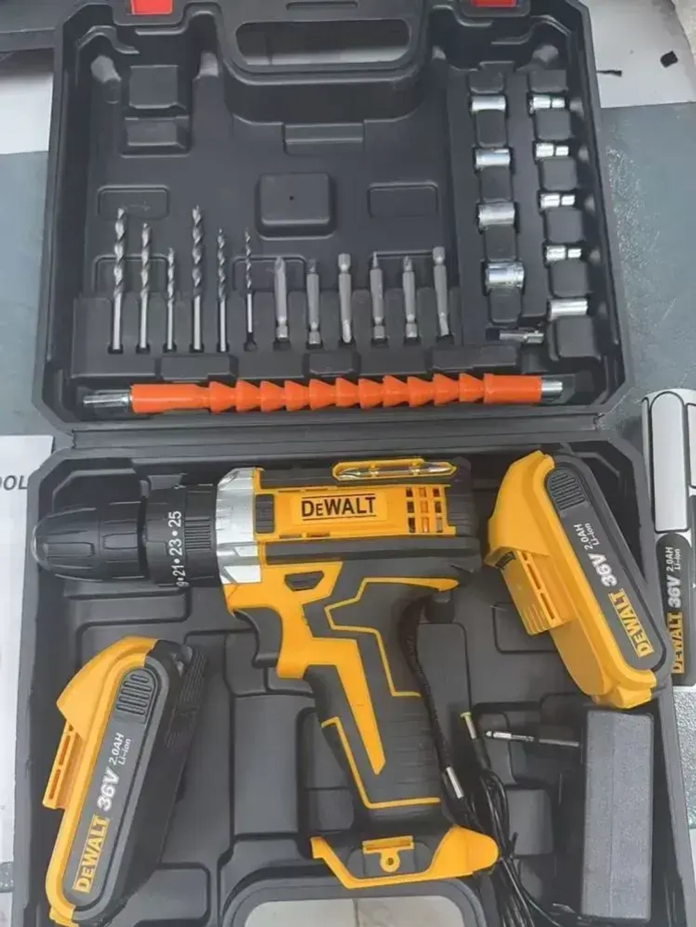 Дрель-шуруповерт аккумуляторная 36В, 2 АКБ,и 24 насадки, с кейсом + набор бит и свёрл