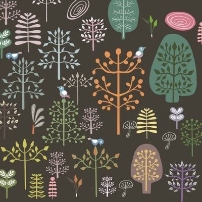 Big Set with Different Stylized Trees textile ornament