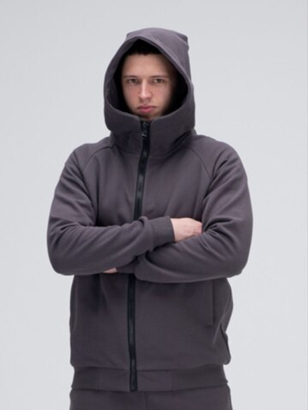 Толстовка на молнии с капюшоном теплая. Графит