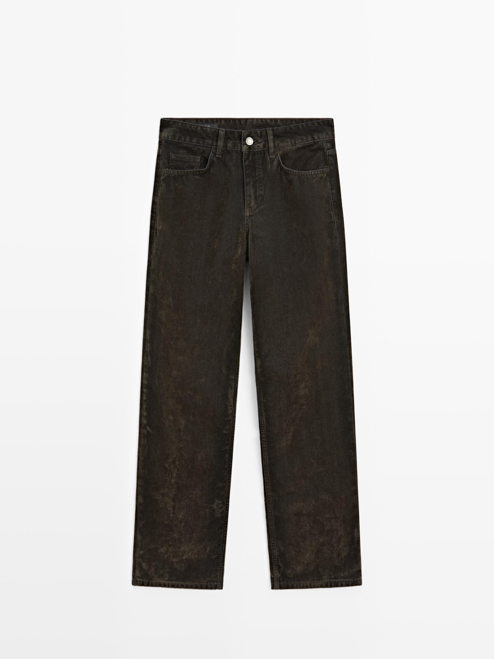 Massimo Dutti Джинсы прямого кроя с низкой посадкой и бархатной отделкой, хаки