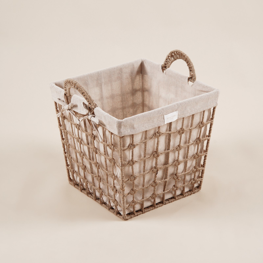 Корзина для хранения ручного плетения, с ручками, квадратная, джут, 39х39х41,5 см