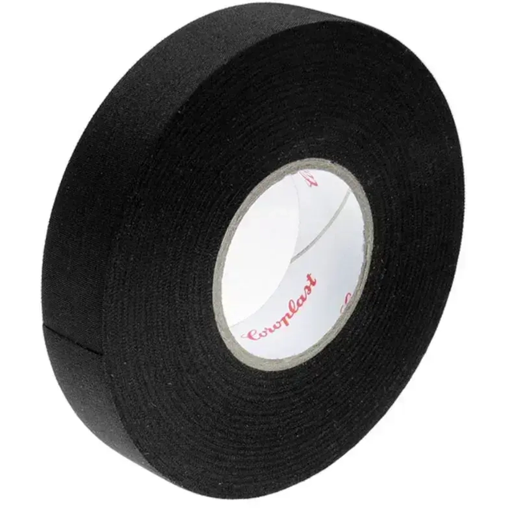 Изолента Коропласт 839 ПЭТ, 1 шт.25*19мм. автомобильная профессиональная подкапотная черная для жгутования, скрутки проводов, ПЭТ-ткань лавсан, матерчатая обмотка