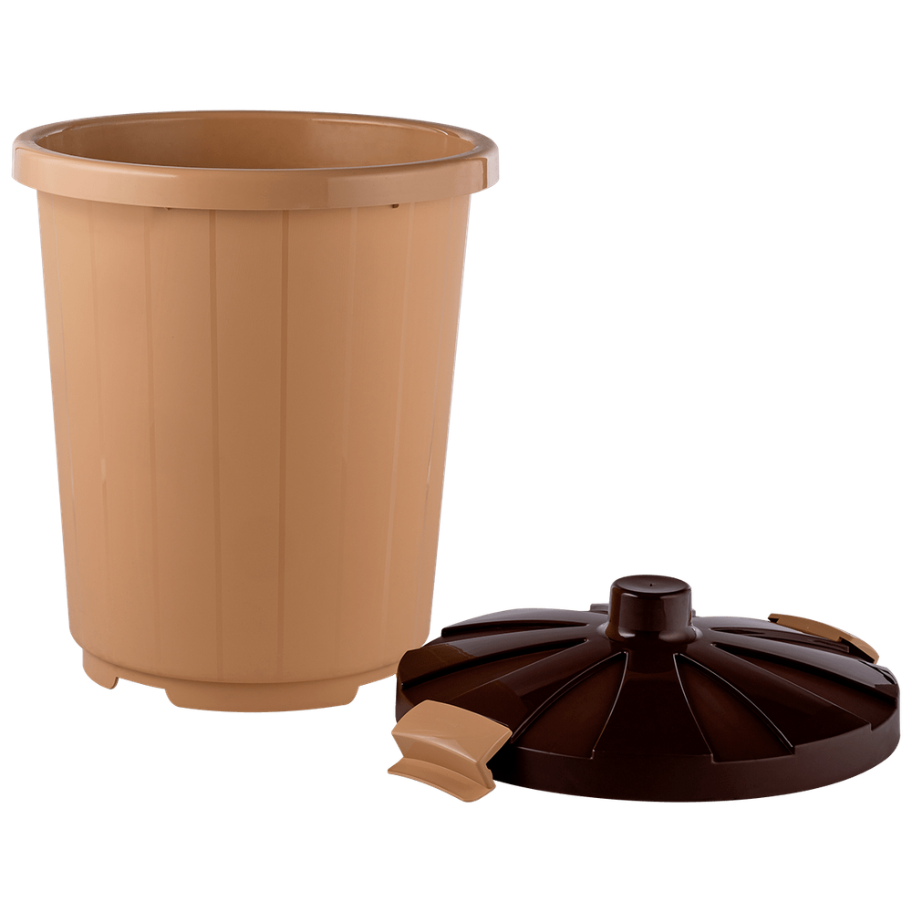 Бак круглый с крышкой 105л. (бежевый, коричн.крышка) арт.3733-МТ002
