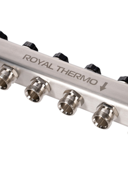 Коллектор Royal Thermo нерж. в сборе универсальный 1" ВР-3/4" НР с автомат. воздухоотвод-ми 9 вых.