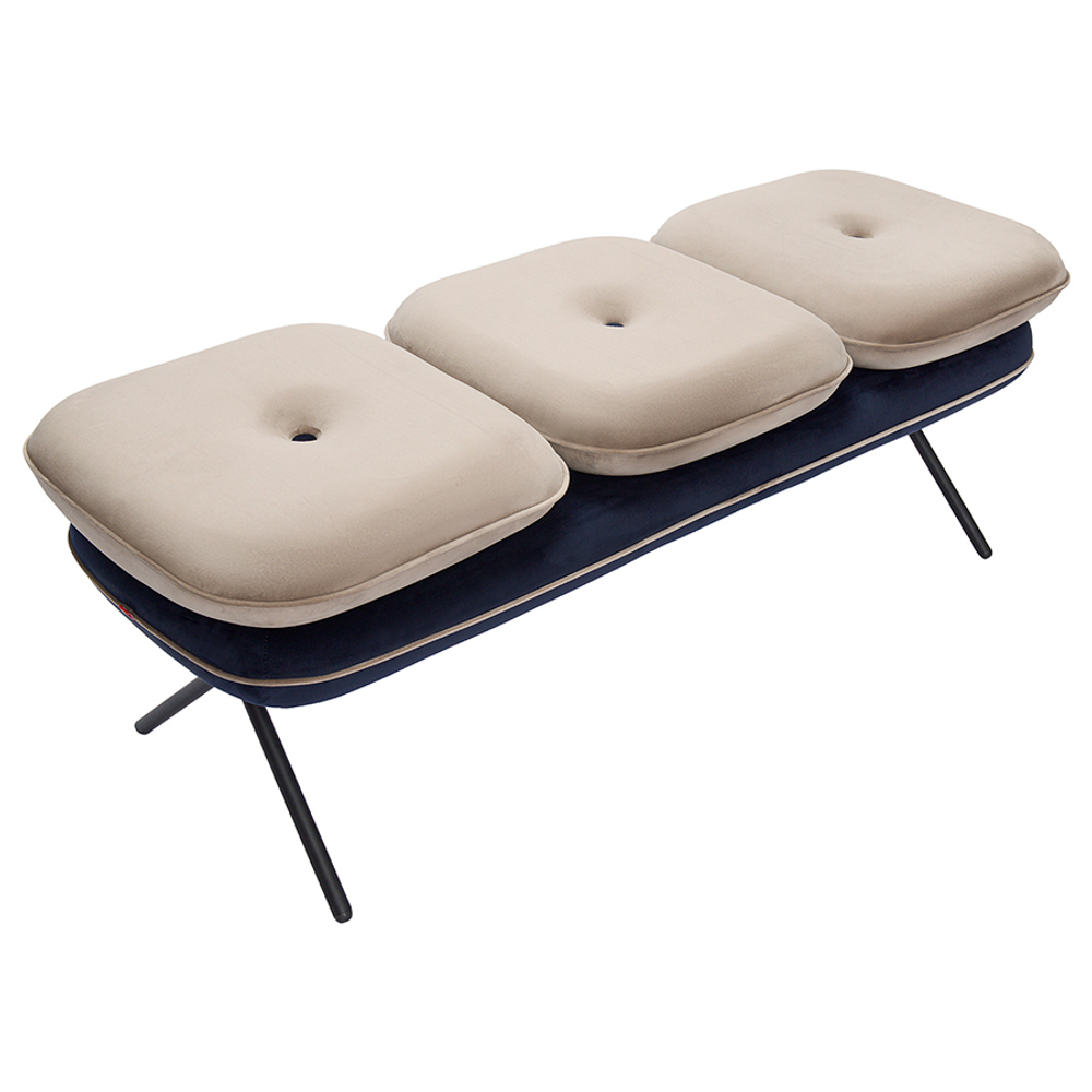 Банкетка pea, велюр, бежевая/темно-синяя