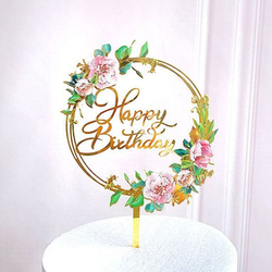 Топпер с цветами «Happy Birthday» розовые цветы