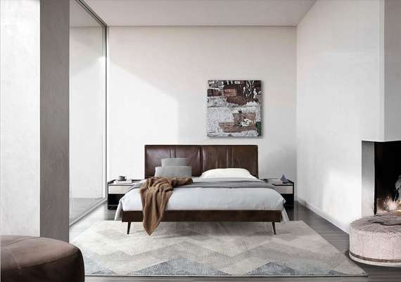 Кровать RBD023 180х200 см, коричневая кожа