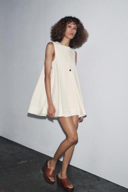 ZARA КОРОТКОЕ КОМБИНИРОВАННОЕ ПЛАТЬЕ, ЭКРЮ