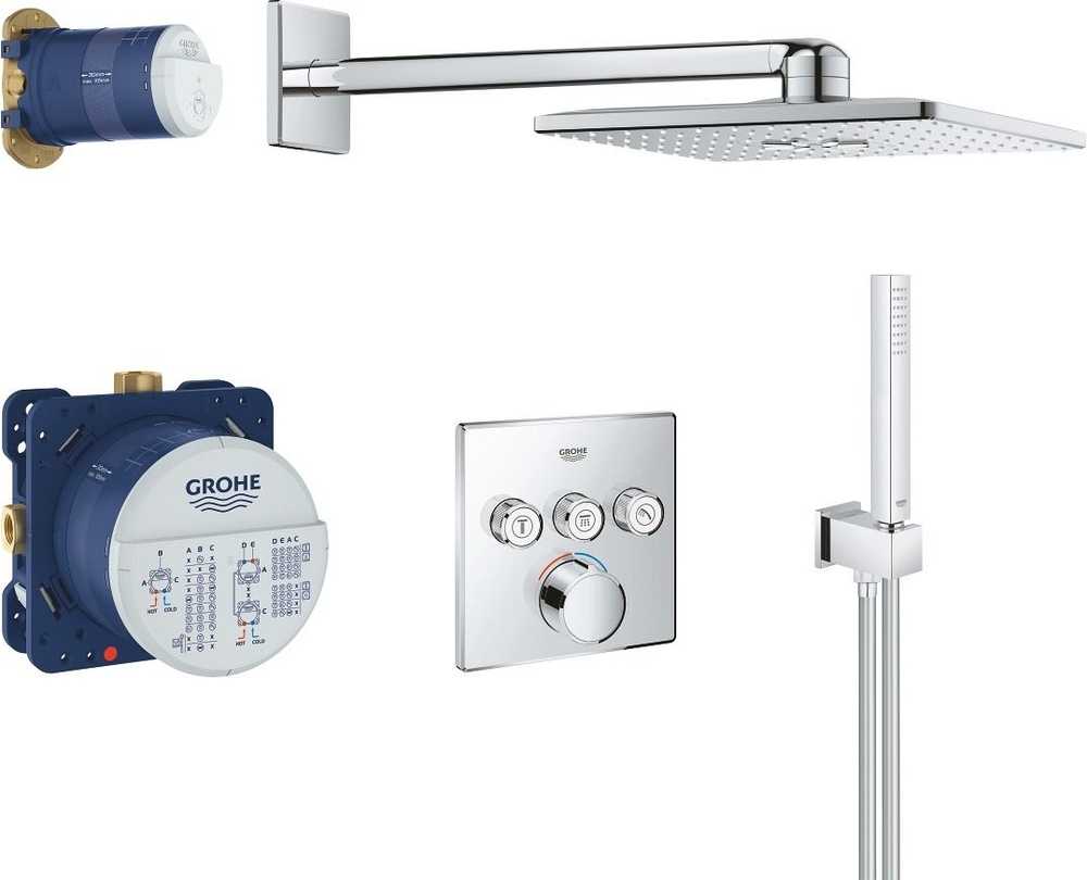 Душевая система GROHE SmartControl с душевым гарнитуром и верхним душем Rainshower SmartActive Cube 310, хром (34712000)Душевая система GROHE SmartCon