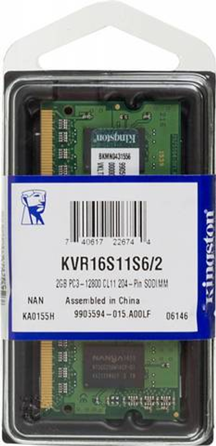 Память DDR3 2Gb 1600MHz Kingston KVR16S11S6/2 RTL PC3-12800 CL11 SO-DIMM 204-pin 1.5В