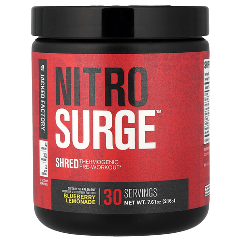 Jacked Factory, Nitro Surge, термогенный измельченный перед тренировкой, черничный лимонад, 216 г (7,61 унции)