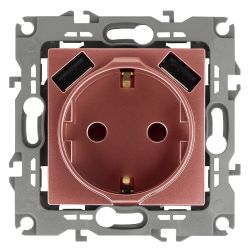 Розетка ЭРА Серия 12 12-4109-14 2P+E 16A-250В штор. с 2xUSB 5В-3А медь