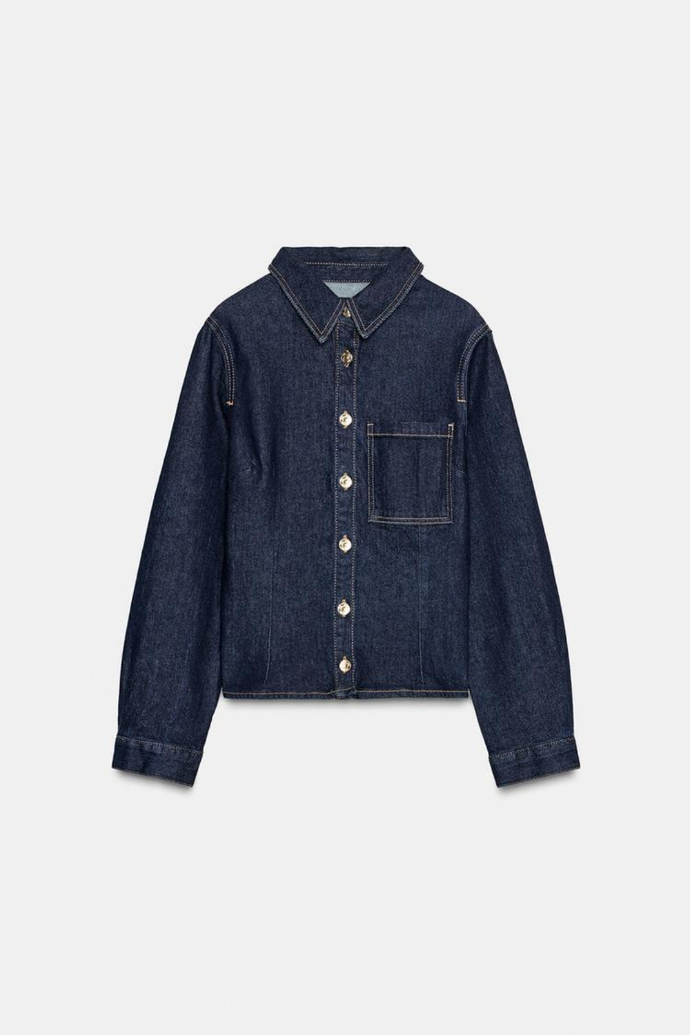 ZARA ПРИТАЛЕННАЯ ДЖИНСОВАЯ РУБАШКА Z1975, СИНИЙ