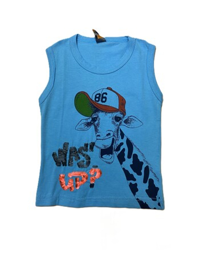 Майка на мальчика произ-во Турция из 100% хлопка голубая с пайетками на рост 80,86,92,98 см