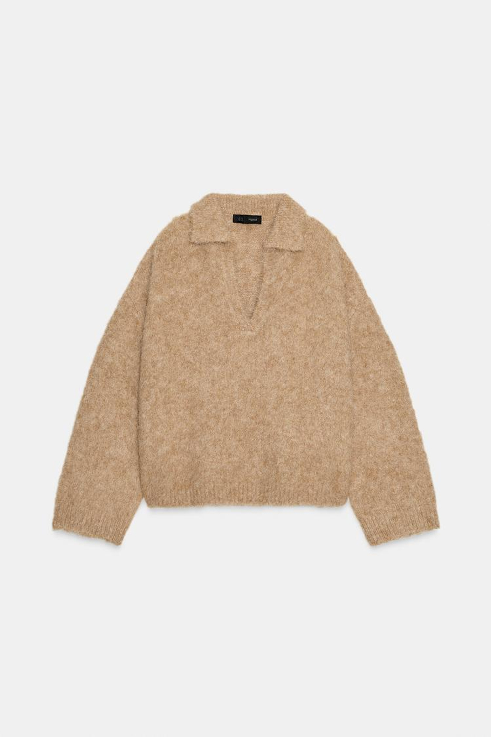 ZARA СВИТЕР ПОЛО ИЗ ВОРСИСТОГО ТРИКОТАЖА, РЫЖЕВАТО-КОРИЧНЕВЫЙ