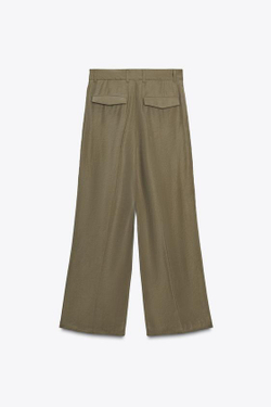 ZARA БРЮКИ С ДВУМЯ СКЛАДКАМИ И КЛАПАНАМИ, ТЕМНЫЙ ХАКИ