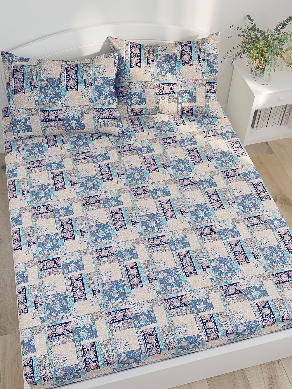 Простынь на резинке Сказка "Лоскутная мозаика" 90х200 см, перкаль