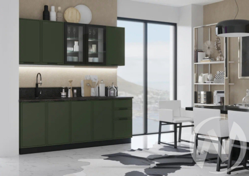 Кухня Николь 2;0м (графит/холст темно-зеленый/кастилло темный) Компоновка №1