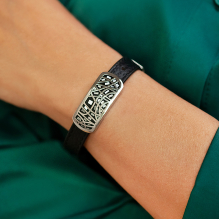 Браслет Fiore Luna на кожаном черном ремешке CB00996-6 BW