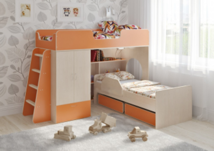 Двухъярусная кровать КарИВи Легенда 3.9  Дуб Молочный Оранжевый