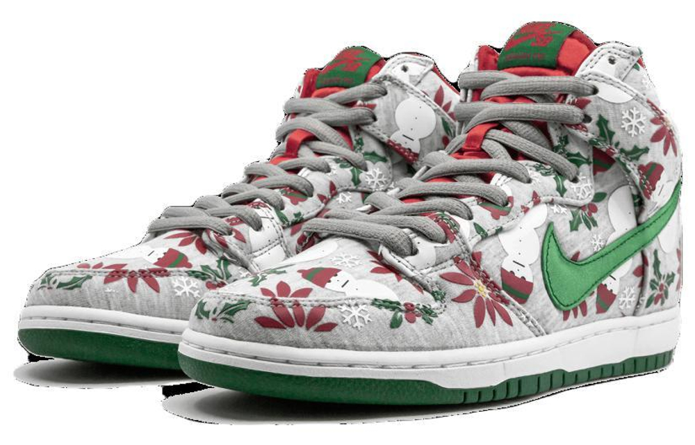 CONCEPTS x Nike Dunk SB High comfortable all-match floral color matching casual mid-top sneakers for men and women with the same gray, red and green