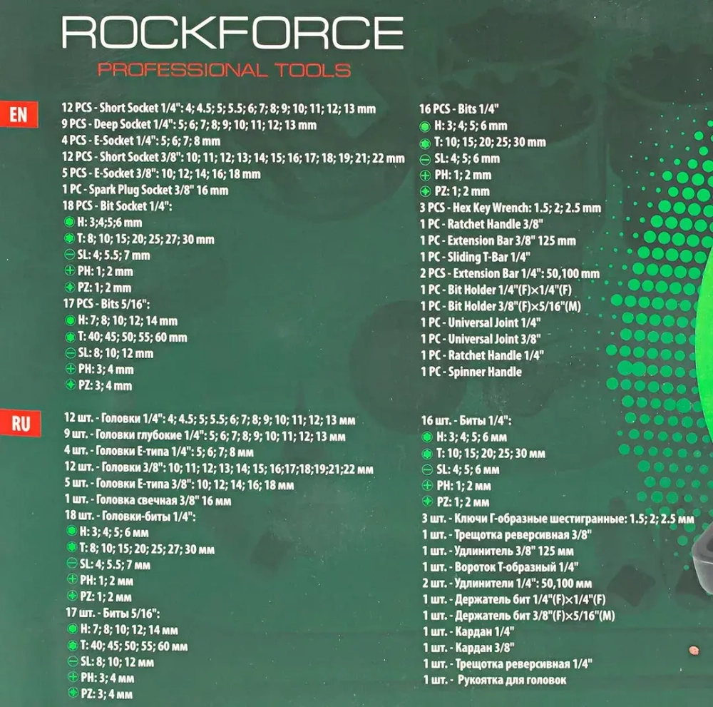 Набор инструментов 108 пр. 1/4''3/8''(6гр.)(4-22мм) RockForce##Rock FORCE RF-41082-5DS-м