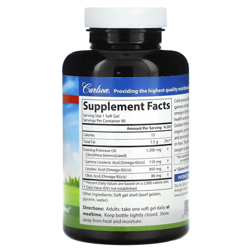 Carlson, холоднопрессованное масло примулы, 1300 мг, 90 капсул