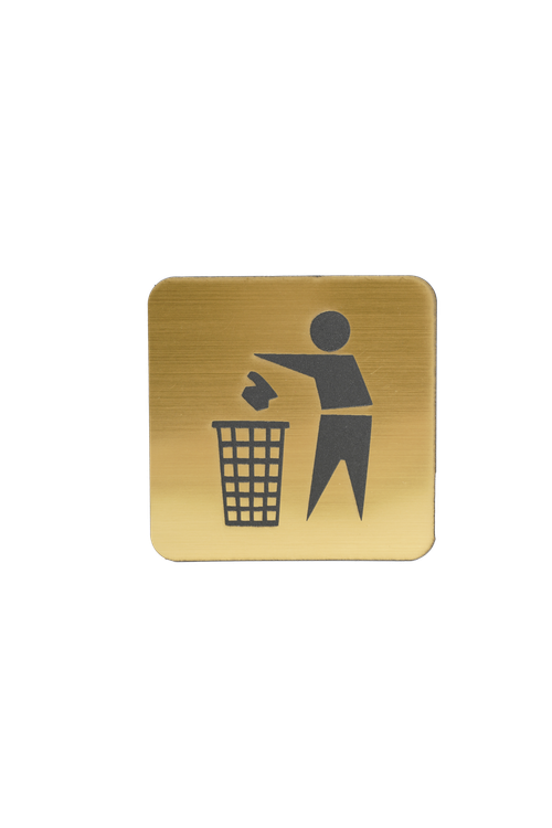 ТАБЛИЧКА ПЛАСТИКОВАЯ ЗОЛОТО БРОСАТЬ МУСОР В УРНУ 100ММх100ММ