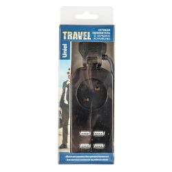 S-CT1-1.5U BLACK Удлинитель серии Travel. шнур 1.5м.. 1 гнездо. 10A. б-з. 4USB2.1A. Черный. ТМ Uniel