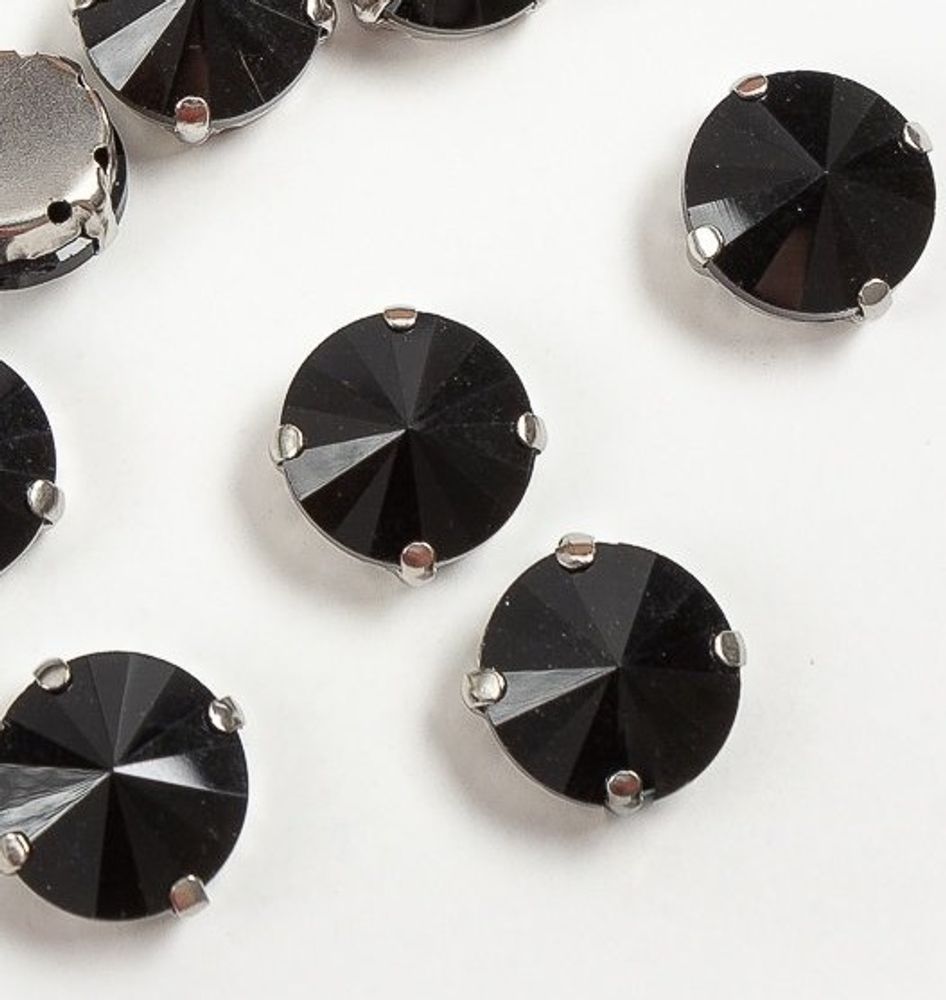 Стразы пришивные стекло в оправе, d 16 мм, чёрный