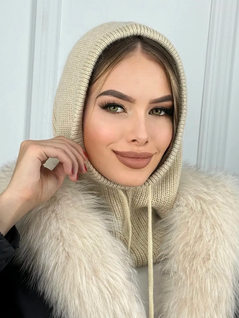 капор зимний и осенний капюшон- снуд вязаный ангора