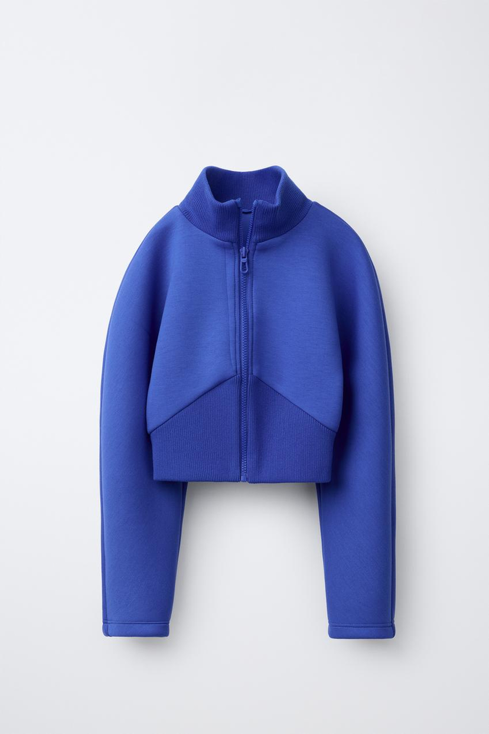 ZARA КУРТКА ИЗ НЕОПРЕНА В РУБЧИК, ВАСИЛЬКОВЫЙ