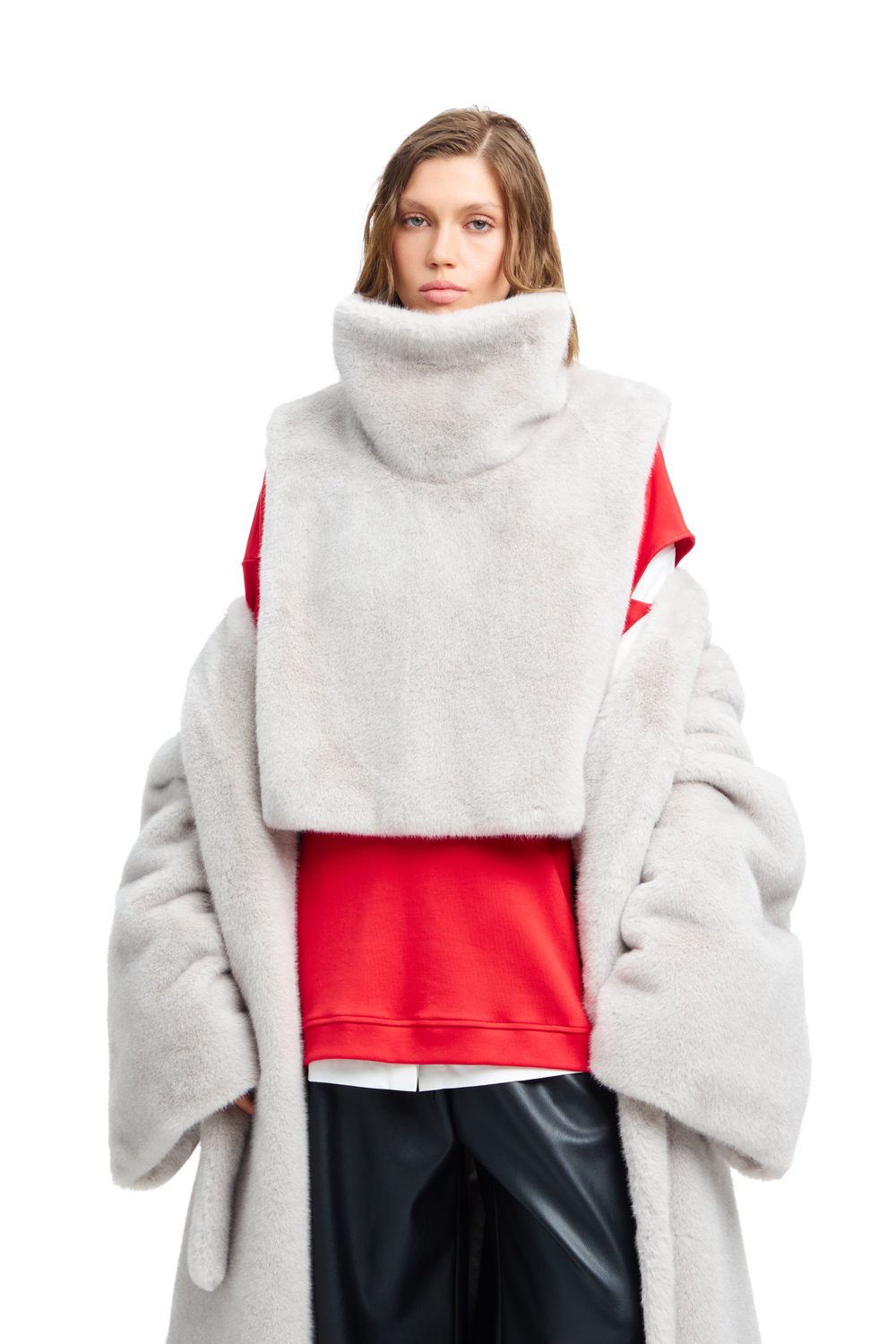 Шуба длинная с манишкой COMEBACK Gray