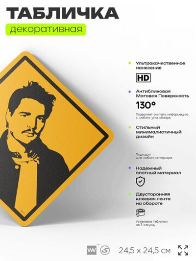 Табличка мем "Педро Паскаль" шуточная прикольная табличка на дверь и стену, для офиса и дома, декоративный знак, 24,5х24,5 см, пластиковая, Айдентика Технолоджи