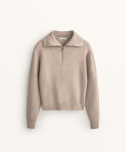 Oysho Вязаная куртка с воротником в рубчик, серо-коричневый