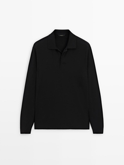 Massimo Dutti Поло комфортного кроя с длинными рукавами, черный