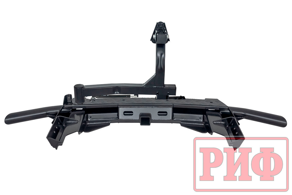 Бампер задний силовой/защита штатного бампера Renault Duster 2015-2020 c квадратом под фаркоп, калиткой, подсветкой номера РИФ