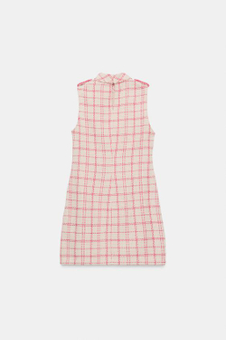 ZARA КОРОТКОЕ ПЛАТЬЕ ИЗ РЕЛЬЕФНОЙ ТКАНИ, БЕЛЫЙ/РОЗОВЫЙ
