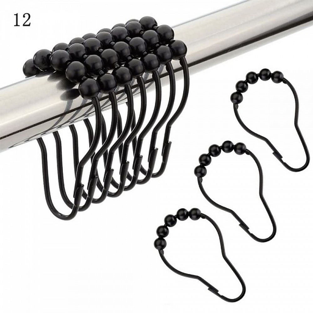 Набор из 12 крючков для шторки Carnation Home Fashions Roller Hook M Black