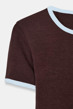 ZARA ФУТБОЛКА С КОНТРАСТНЫМИ ДЕТАЛЯМИ, КОРИЧНЕВЫЙ