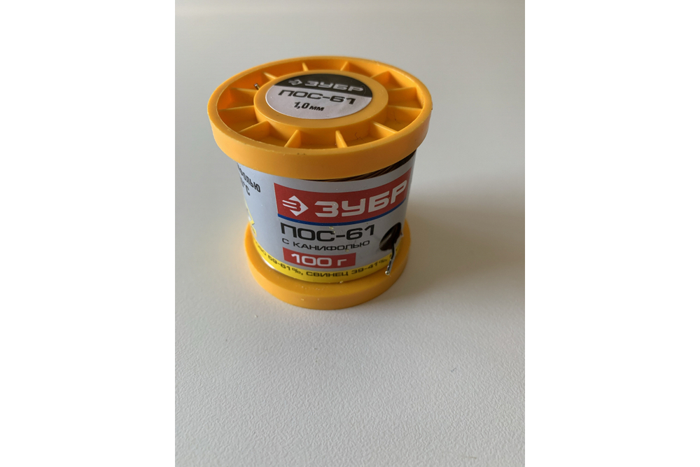 Припой ПОС 61 (1 мм; 100 г; трубка с канифолью) Зубр 55450-100-10C